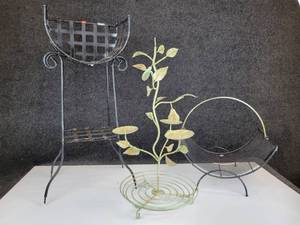 lot 549 image: Lot of Home Dcor - Plant Stand Candle Holder, and Log Holder - NO SHIPPING
