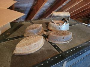 lot 390 image: (4) Antique Sad Irons - Asbestos - NO SHIPPING