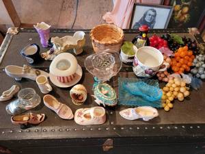lot 412 image: Large Lot of Vintage Glass ShoesBoots, Top hats, Rubber Grapes and More - NO SHIPPING