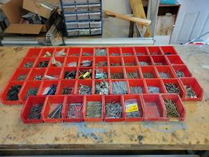 lot 35 image: (52) Parts Bins w Assorted Hardware - NO SHIPPING