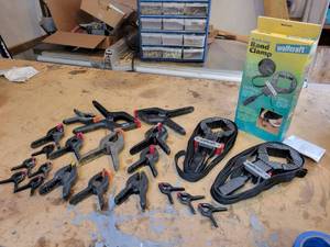 lot 38 image: (20) Spring Clamps and (2) Wolfcraft Quick-Jaw Band Clamps