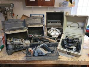 lot 57 image: (5) Vintage CRAFTSMAN Power Tools - Circular Saw, Sander, Router, Jigsaw and Belt Sander - NO SHIPPING