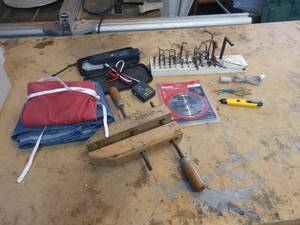 lot 87 image: Allen Wrenches, NEW Bauer 5-12 Saw Blade, Jorgensen Wood Clamp, Volt Sensor and Cable Tracker