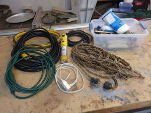 lot 96 image: Extension Cords, Work light, Maul, rope and More - NO SHIPPING