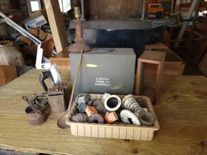 lot 117 image: Antique Model T Buzz Coils, Projector, Hand Hammered Copper Ladle, Insulators, Ricer and More - NO SHIPPING