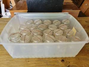 lot 125 image: Lot of (21) Glass Lid and Wire Bail Quart Jars - Ball & Atlas - NO SHIPPING