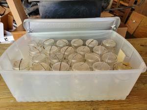 lot 126 image: Lot of (22) Glass Lid and Wire Bail Quart Jars - Ball & Atlas - NO SHIPPING