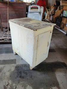 lot 129 image: Antique Wood Cabinet - NO SHIPPING