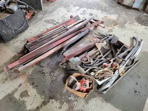 lot 15 image: Johnson Workhorse Tractor Loader Parts - Cylinders, Bars, PTO Pump, valve & tank and More - NO SHIPPING