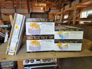 lot 134 image: Lot of NEW Bee Hive Components by Mann Lake - (2) Hive Body Kits - 9-58, (2) Honey Super Kits - 6-58 and (1) Telescoping CoverInner CoverBottom Board - NO SHIPPING