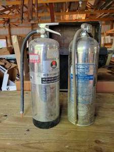 lot 145 image: (2) Vintage Stainless Steel Fire Extinguishers - NO SHIPPING