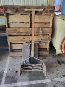 lot 161 image: Antique CHIEF Reel Mower with Wood Handle and Bagger - works - NO SHIPPING