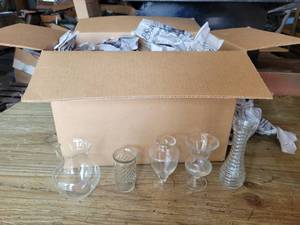 lot 175 image: Box of Assorted Glass Cups, Vases, and Vessels - NO SHIPPING