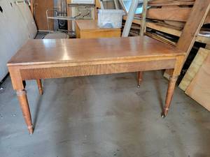 lot 233 image: Baker Furniture Milling Road Solid Wood Desk with Drawer on Caster Wheels - NO SHIPPING