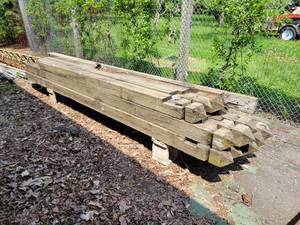 lot 246 image: (13) 6x6 Treated Fence Post Timbers - 14 and 11 Long - NO SHIPPING