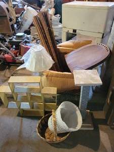 lot 326 image: Antique Solid Wood Chair (Disassembled), Wall Shelf, Plant Stand and More - NO SHIPPING