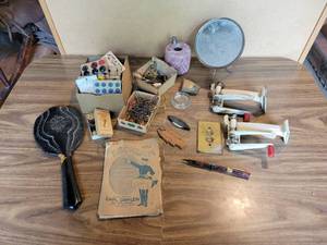lot 329 image: Vintage Buttons, Wall-Mount Can Openers, Silk repair Kit and More