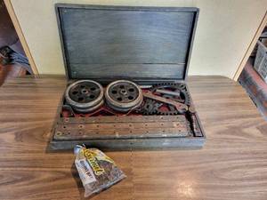 lot 351 image: RARE - 1919 Gilbert Toys Wheel Toy Set with Original Wood Box