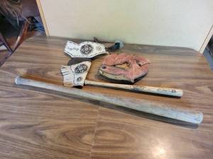 lot 374 image: Vintage Childs Baseball Glove, Bats, and Pony Boy Holster