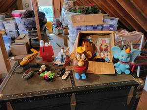 lot 425 image: Lot of Vintage Toys - Romper Rooms Mr. Potato Head, Snoopy Bank, Vehicles, and More