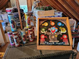 lot 426 image: Vintage Pressman Skill Ball Board and (9) Empty HG Toys Jigsaw Puzzle Tubes with Puzzle Pieces