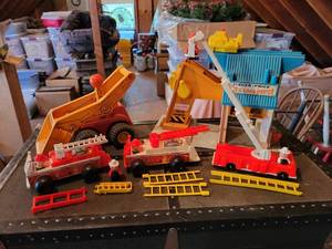 lot 429 image: Vintage Lot of Fisher-Price Toys Fire Engines, Lift & Load Depot, and MORE