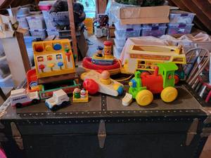 lot 431 image: Vintage Lot of Fisher-Price Toys Cash Register, Play Family Camper, and MORE