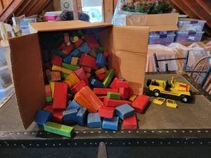 lot 437 image: Vintage Wood Blocks and ERTL Jeep Renegade - NO SHIPPING
