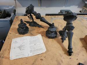 lot 454 image: Pair of Black Cast Aluminum Exterior Sconce Lamps with Globe Covers - Globes not included