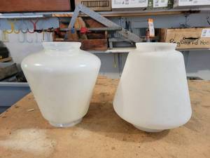 lot 459 image: Pair of Glass Globes - One is Frosted White, the other is Iridescent - NO SHIPPING