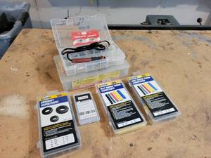 lot 472 image: Lot of Heat Shrink Tubing, Soldering IronPyrography Tool, Grommets, and More
