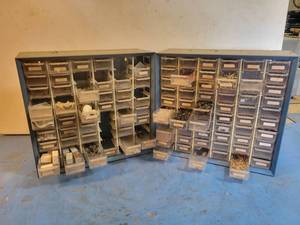 lot 1229 image: (2) Parts Cabinets with Assorted Radio Parts, Transistors and More - NO SHIPPING