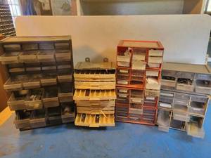 lot 1228 image: (6) Parts Cabinets with Contents Resistors, Radio Parts and More - NO SHIPPING