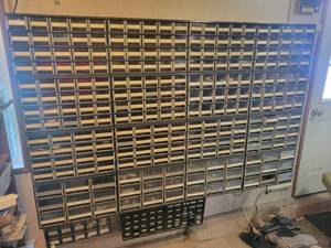 lot 1231 image: (19) Parts Cabinets - 16 are the same Style and are 17 x 11 x 11 Each - Includes ALL CONTENTS - Radio Parts, Electronic Parts and More - NO SHIPPING