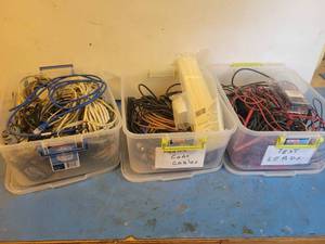 lot 1237 image: (3) Totes of Assorted Test Leads, Coax Cables and Network Cables