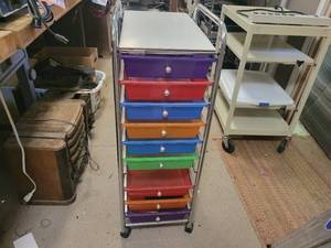 lot 1275 image: Rolling Colored Tray Cart - Overall Approx. 38 x 16 x 13 - NO SHIPPING