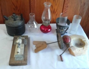 lot 36 image: Misc. Vintage - butter churn, oil lamp and lots more.