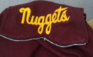 lot 92 image: Hawley Letterman jacket, Hawley cheer Jacket, 1880 fabric, Wool blanket, Galoshes.