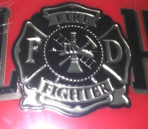 lot 122 image: Firefighter Hero. Metal sign.