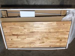 Husky 52 in. W x 24 in. D Steel 2-Drawer Adjustable Height Solid Wood Top Workbench Table in White   Customer Returns See Pictures