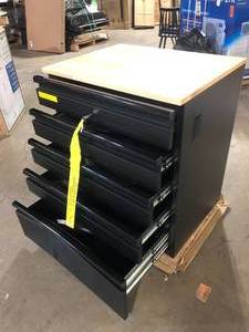 Husky Heavy Duty Welded 18-Gauge Steel 5-Drawer Garage Base Cabinet in Black (28 in. W x 32 in. H x 21.5 in. D) Damaged Customer Returns See Pictures