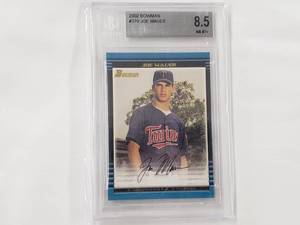 lot 10 image: Joe Mauer 2002 Bowman #379 Beckett 8.5 NM-MT