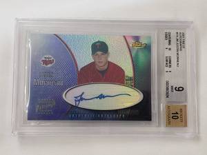 lot 13 image: Justin Morneau 2001 Finest Autographs by Topps Beckett 9 Mint, Autograph 10