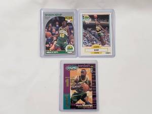 lot 55 image: Lot of 3 Shawn Kemp NBA Hoops Rookie #279, Fleer Rookie #178, You Crash the Game Gold Card #C4