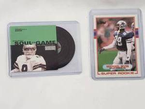 lot 69 image: Lot of 2 Toy Aikman Soul of the Game Big Hit Records No. 1 of 15, Michael Irvin Super Rookie Topps #383