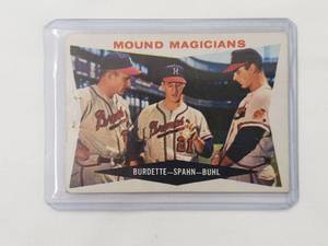lot 120 image: 1960 Mound Magicians Spahn, Burdette and Buhl Topps #230