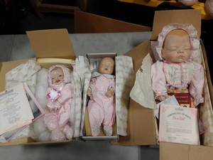 3-Ashton Drake Beanbag & Porcelain Baby Dolls