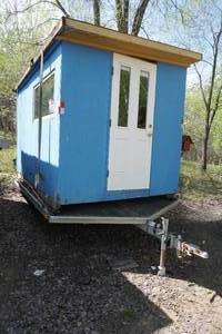 lot 13 image: Custom Built Ice Fishing Skid House on Sled Bed Aluminum Snowmobile Trailer