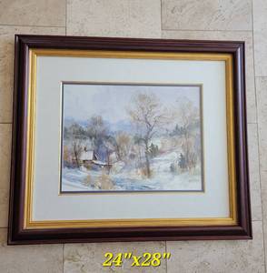 lot 73 image: Winter Cabin Near the Creek Watercolor Print