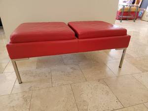 lot 31 image: Becker Furniture World Red Leather Ottoman